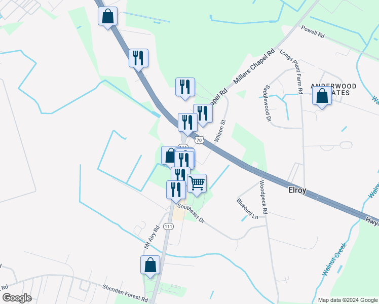 map of restaurants, bars, coffee shops, grocery stores, and more near 137 North Carolina 111 in Goldsboro
