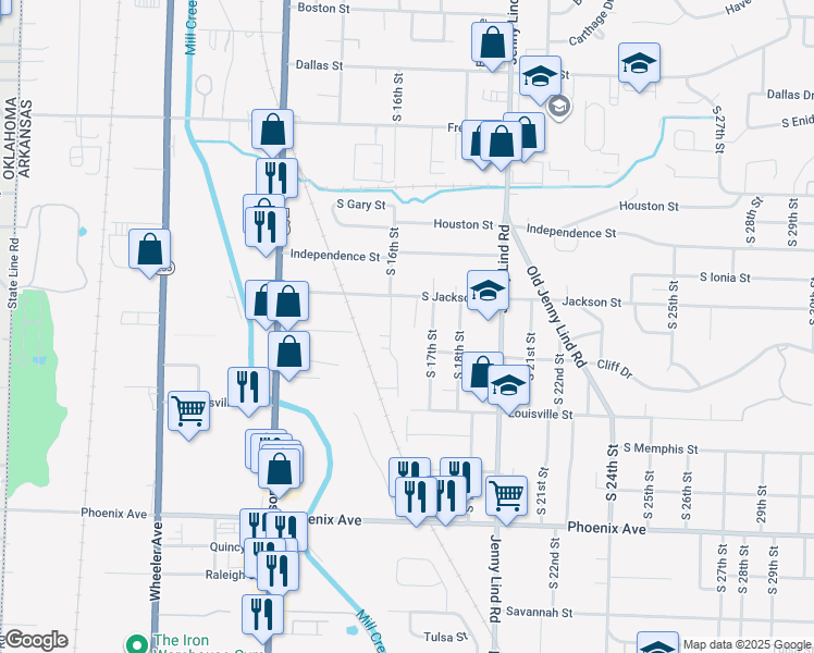 map of restaurants, bars, coffee shops, grocery stores, and more near 1604 South Jackson Street in Fort Smith