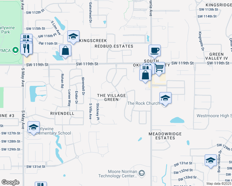 map of restaurants, bars, coffee shops, grocery stores, and more near 2232 South Whitbourne Place in Oklahoma City