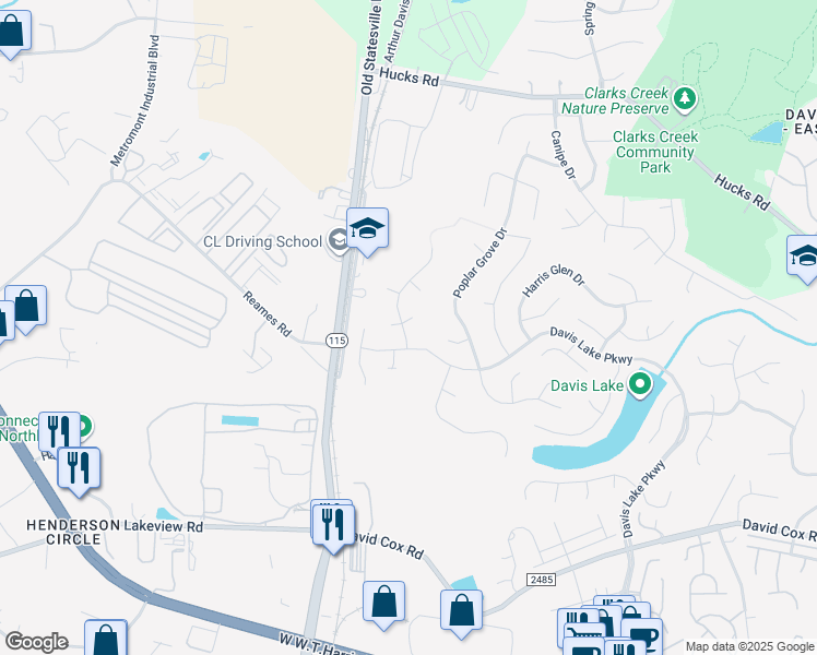 map of restaurants, bars, coffee shops, grocery stores, and more near 9813 Furlong Trail in Charlotte