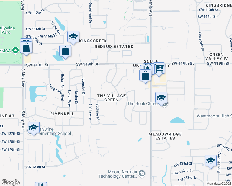 map of restaurants, bars, coffee shops, grocery stores, and more near 2232 South Whitbourne Place in Oklahoma City