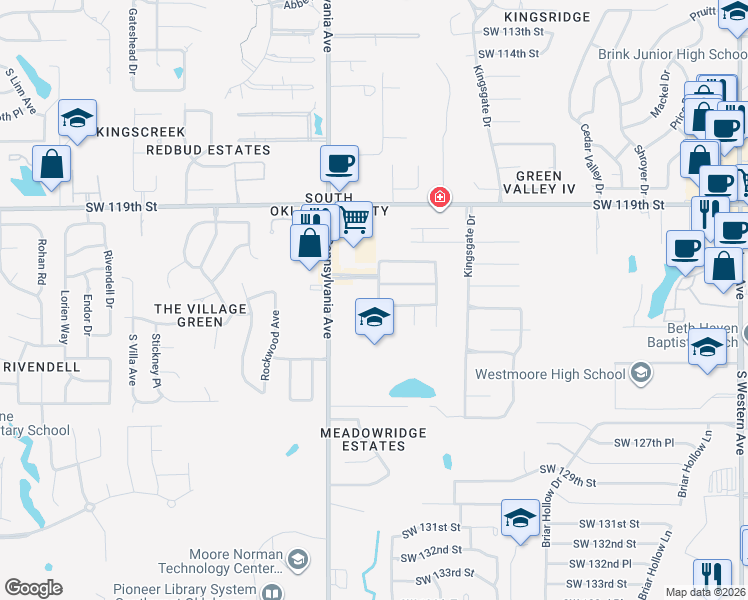 map of restaurants, bars, coffee shops, grocery stores, and more near 12311 Sherrie Elaine Drive in Oklahoma City