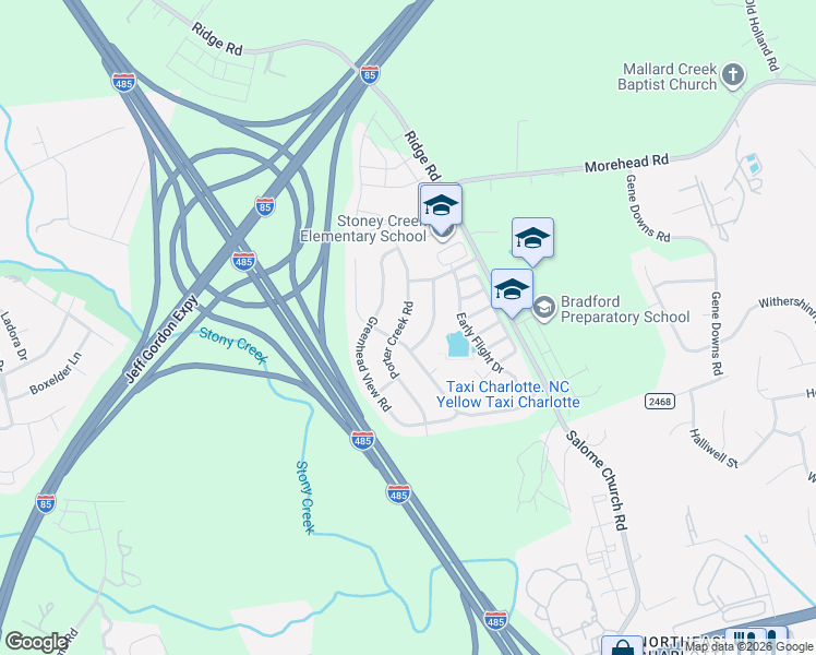 map of restaurants, bars, coffee shops, grocery stores, and more near 13626 Porter Creek Road in Charlotte