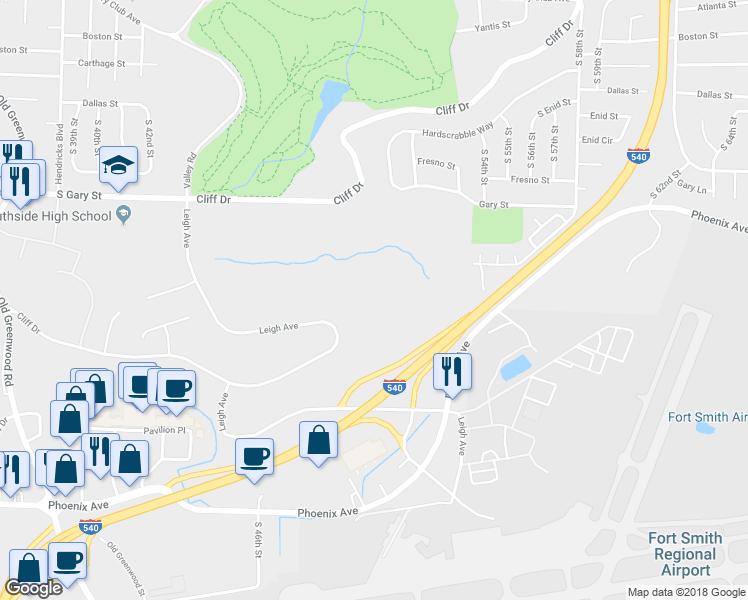 map of restaurants, bars, coffee shops, grocery stores, and more near 4699 Cliff Drive in Fort Smith