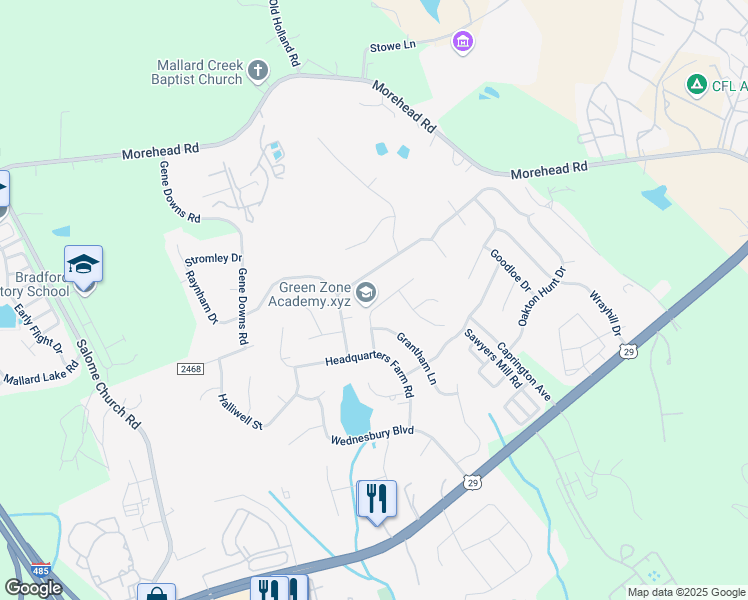 map of restaurants, bars, coffee shops, grocery stores, and more near 12217 Westbury Glen Court in Charlotte