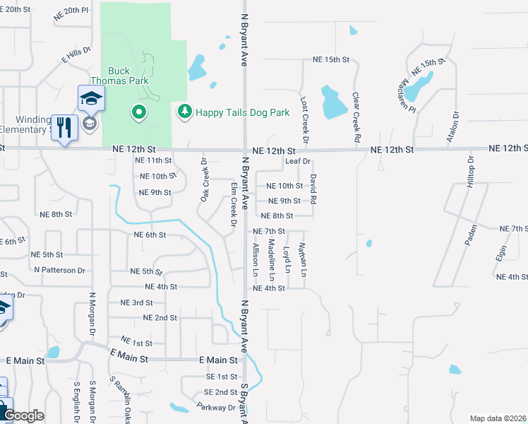 map of restaurants, bars, coffee shops, grocery stores, and more near 2112 Northeast 9th Street in Moore