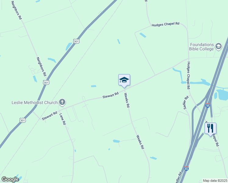 map of restaurants, bars, coffee shops, grocery stores, and more near 715 Stewart Road in Dunn