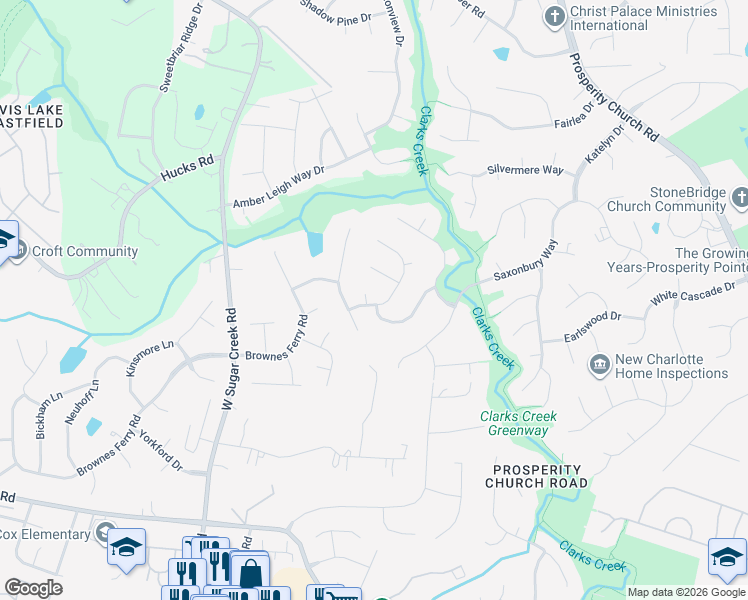 map of restaurants, bars, coffee shops, grocery stores, and more near 3400 Uphill Court in Charlotte