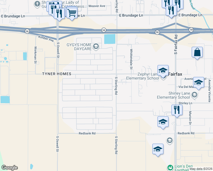 map of restaurants, bars, coffee shops, grocery stores, and more near 5513 La Pinta Maria Drive in Bakersfield