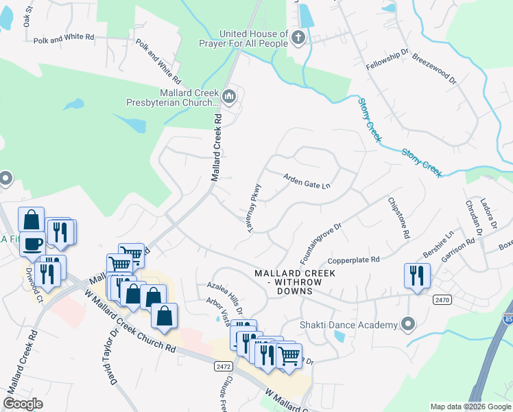 map of restaurants, bars, coffee shops, grocery stores, and more near 11201 Tavernay Parkway in Charlotte