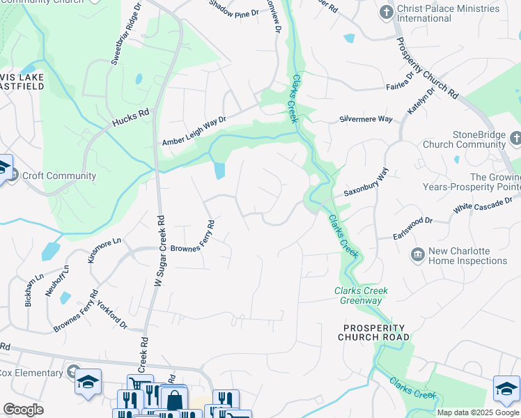 map of restaurants, bars, coffee shops, grocery stores, and more near 3400 Uphill Court in Charlotte