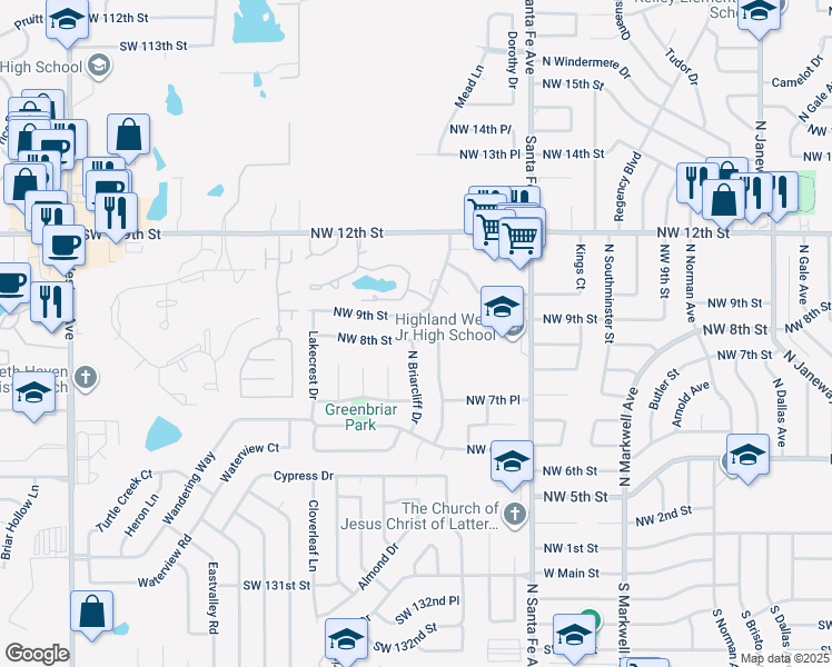 map of restaurants, bars, coffee shops, grocery stores, and more near 1204 Northwest 9th Street in Oklahoma City