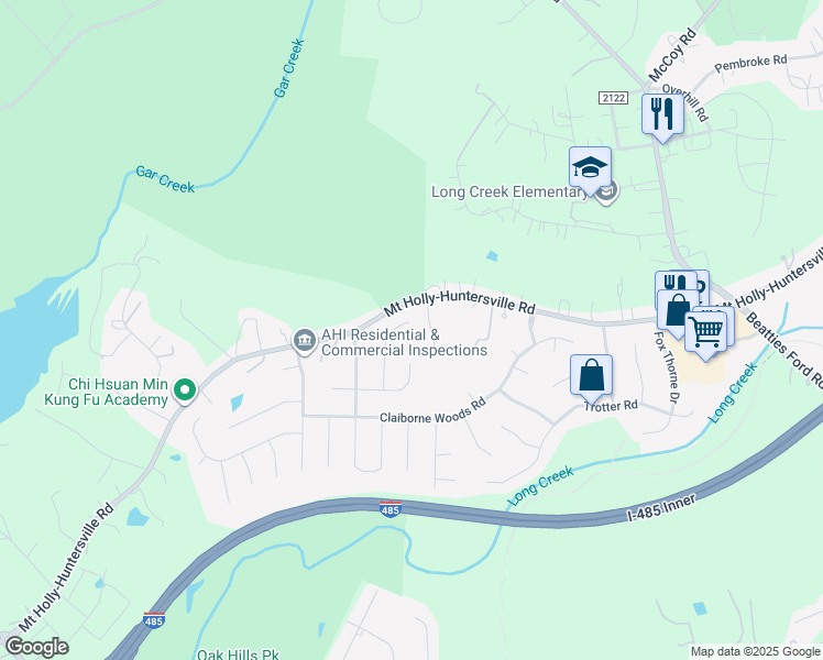 map of restaurants, bars, coffee shops, grocery stores, and more near 6602 Riva Ridge Court in Charlotte