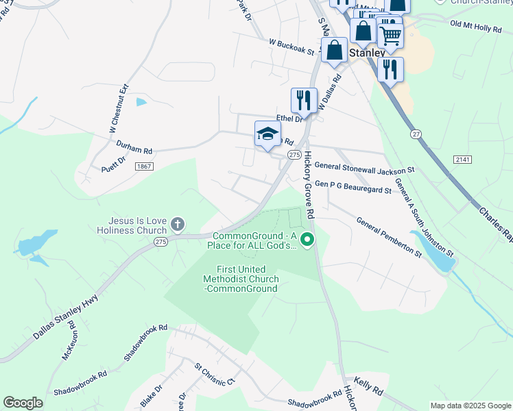 map of restaurants, bars, coffee shops, grocery stores, and more near 2723 Dallas Stanley Highway in Stanley