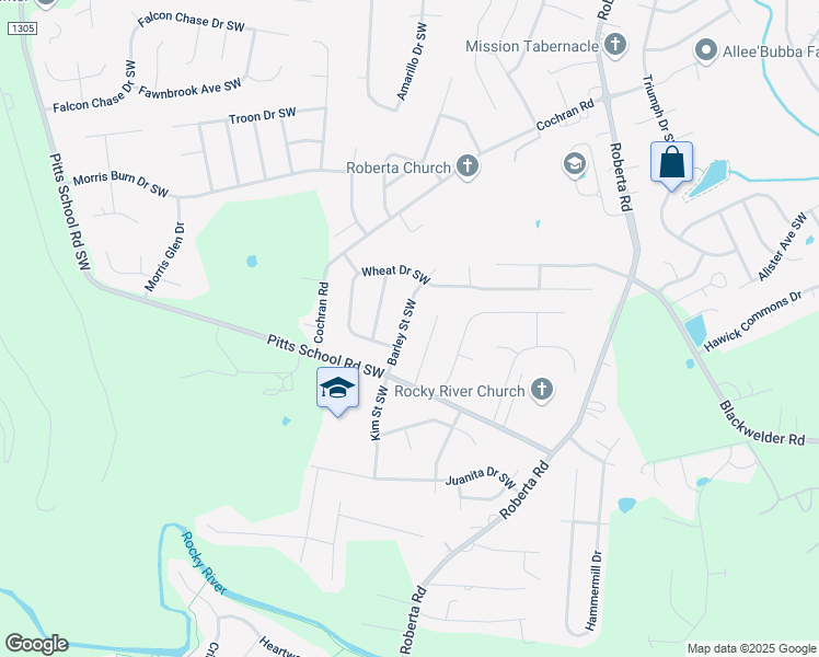 map of restaurants, bars, coffee shops, grocery stores, and more near 4267 Barley Street Southwest in Concord