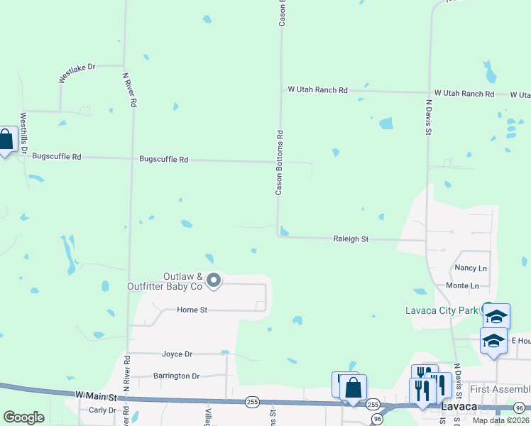 map of restaurants, bars, coffee shops, grocery stores, and more near 1607 Cason Bottoms Road in Lavaca