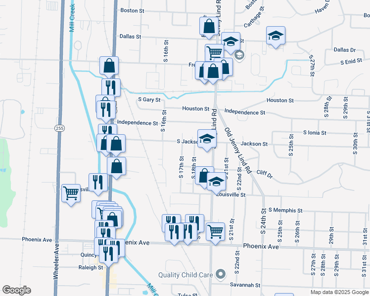 map of restaurants, bars, coffee shops, grocery stores, and more near 1700 Jackson Street in Fort Smith