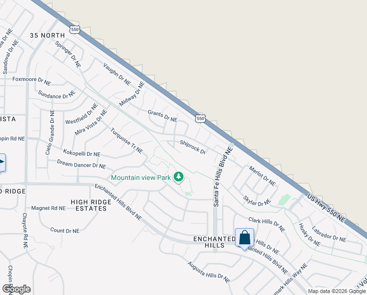 map of restaurants, bars, coffee shops, grocery stores, and more near 6518 Shiprock Drive Northeast in Rio Rancho