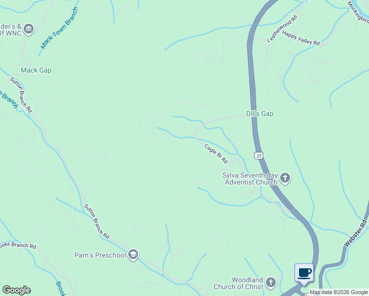 map of restaurants, bars, coffee shops, grocery stores, and more near 362-373 Cagle Bridge Road in Sylva