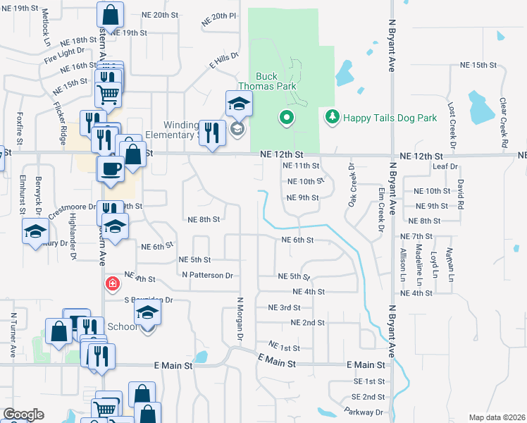 map of restaurants, bars, coffee shops, grocery stores, and more near 804 Ramblin Oaks Drive in Moore