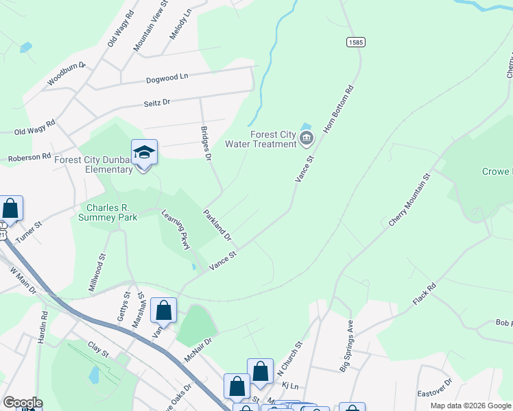map of restaurants, bars, coffee shops, grocery stores, and more near 179 Trailwood Drive in Forest City