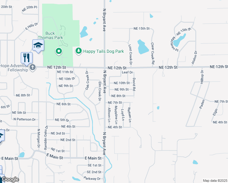 map of restaurants, bars, coffee shops, grocery stores, and more near 2112 Northeast 9th Street in Moore