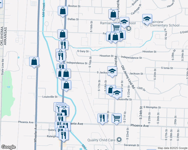 map of restaurants, bars, coffee shops, grocery stores, and more near 3911 South 16th Street in Fort Smith