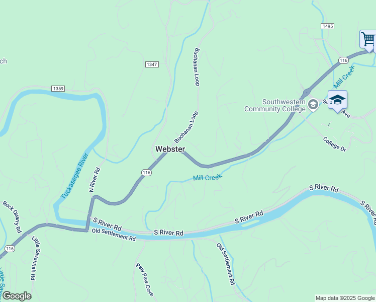 map of restaurants, bars, coffee shops, grocery stores, and more near 1264 Webster Road in Sylva