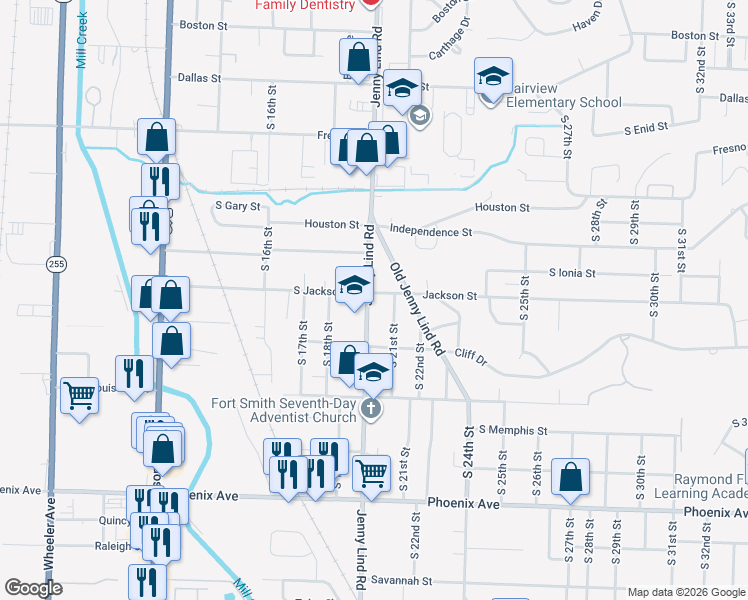map of restaurants, bars, coffee shops, grocery stores, and more near 2010 Jackson Street in Fort Smith