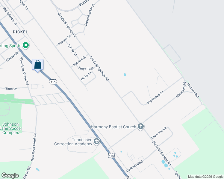 map of restaurants, bars, coffee shops, grocery stores, and more near 1408 Old Estill Springs Road in Tullahoma