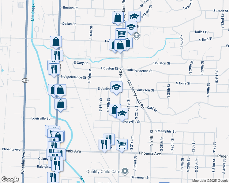 map of restaurants, bars, coffee shops, grocery stores, and more near 1820 Jackson Street in Fort Smith