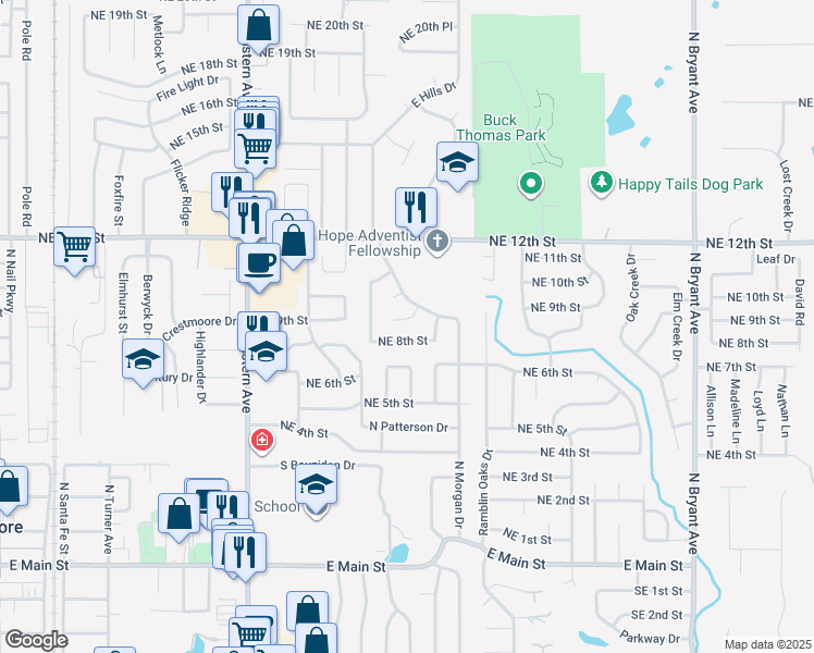 map of restaurants, bars, coffee shops, grocery stores, and more near in Oklahoma City