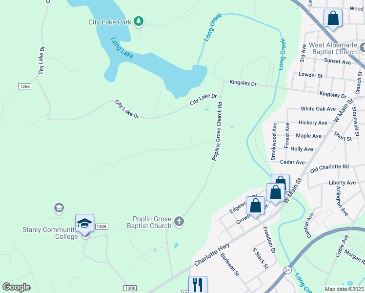 map of restaurants, bars, coffee shops, grocery stores, and more near 502 Platinum Drive in Albemarle