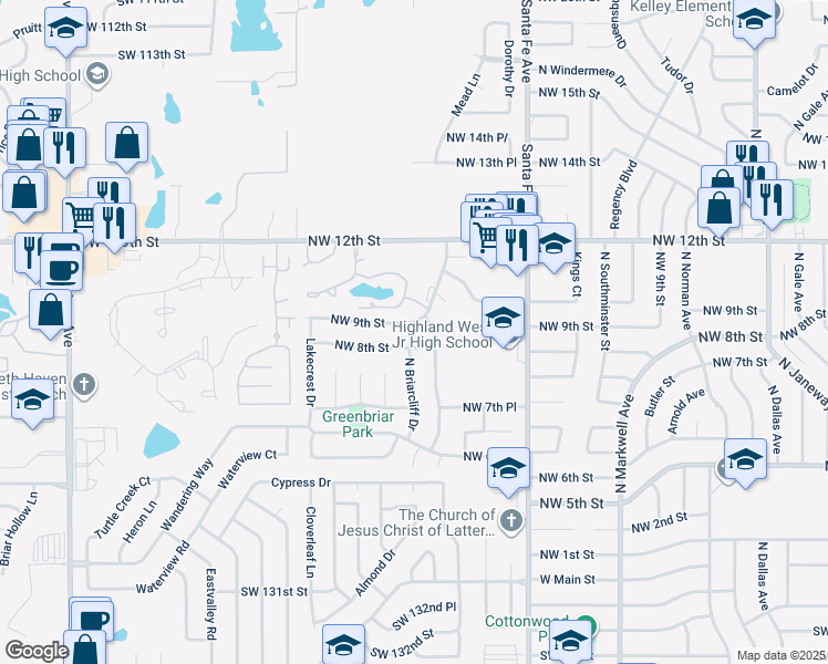 map of restaurants, bars, coffee shops, grocery stores, and more near 1204 NW 9th St in Oklahoma City