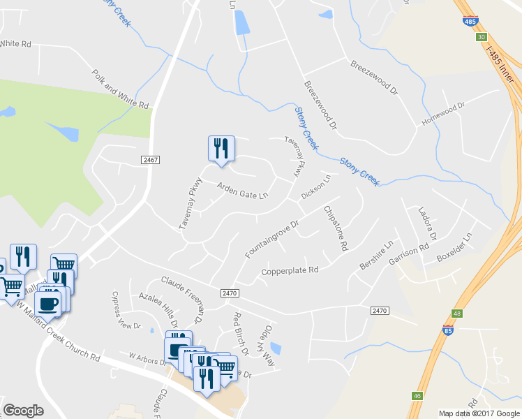 map of restaurants, bars, coffee shops, grocery stores, and more near 10622 Tavernay Parkway in Charlotte