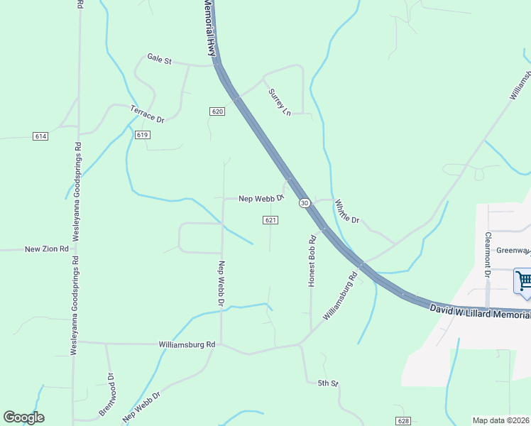 map of restaurants, bars, coffee shops, grocery stores, and more near 108 County Road 621 in Etowah