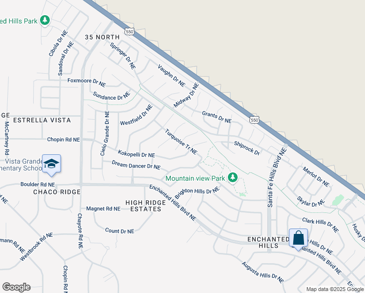 map of restaurants, bars, coffee shops, grocery stores, and more near 5034 White Owl Way Northeast in Rio Rancho