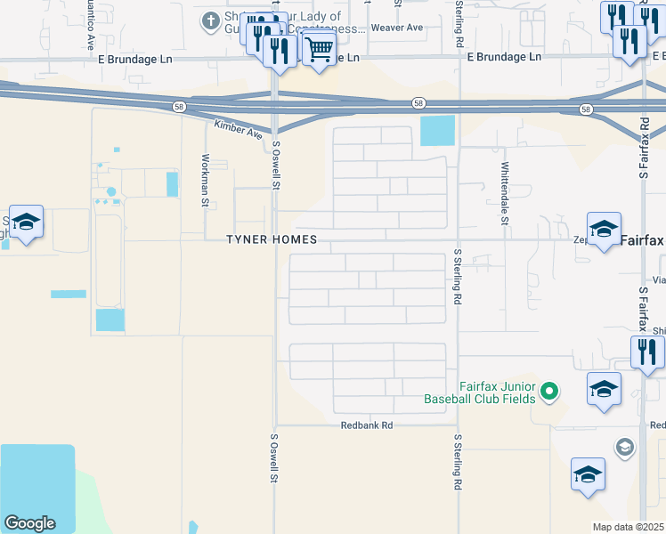 map of restaurants, bars, coffee shops, grocery stores, and more near 5108 La Pinta Maria Drive in Bakersfield