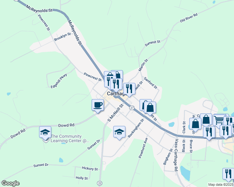 map of restaurants, bars, coffee shops, grocery stores, and more near in Carthage