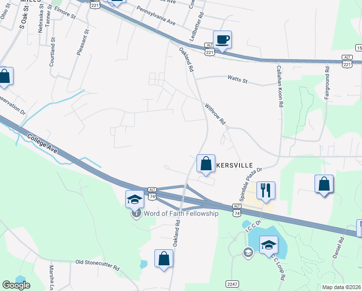 map of restaurants, bars, coffee shops, grocery stores, and more near 508 Oakland Road in Spindale