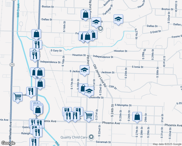 map of restaurants, bars, coffee shops, grocery stores, and more near 2010 Jackson Street in Fort Smith