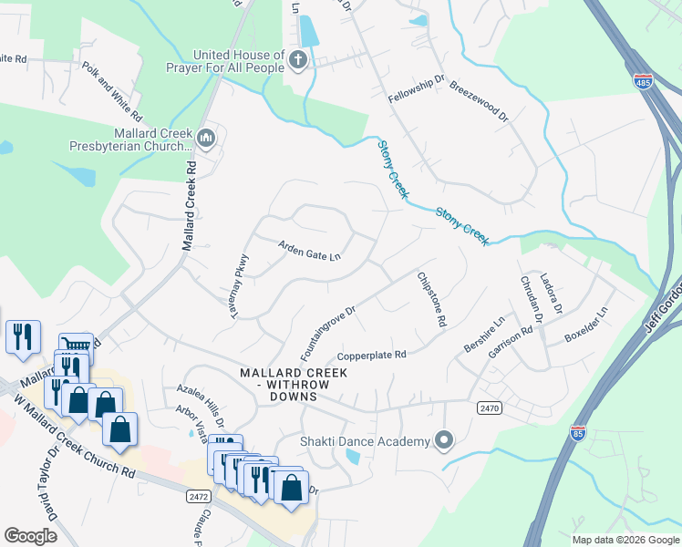 map of restaurants, bars, coffee shops, grocery stores, and more near 10622 Tavernay Parkway in Charlotte