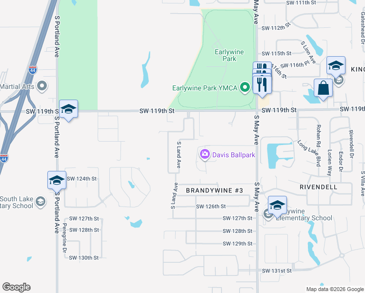 map of restaurants, bars, coffee shops, grocery stores, and more near 12212 S Land Ave in Oklahoma City