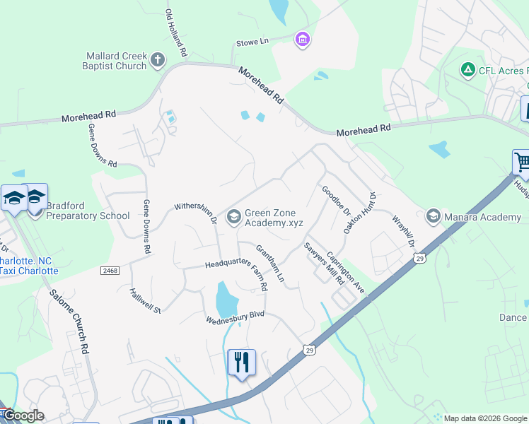 map of restaurants, bars, coffee shops, grocery stores, and more near 12306 Westbury Glen Court in Charlotte