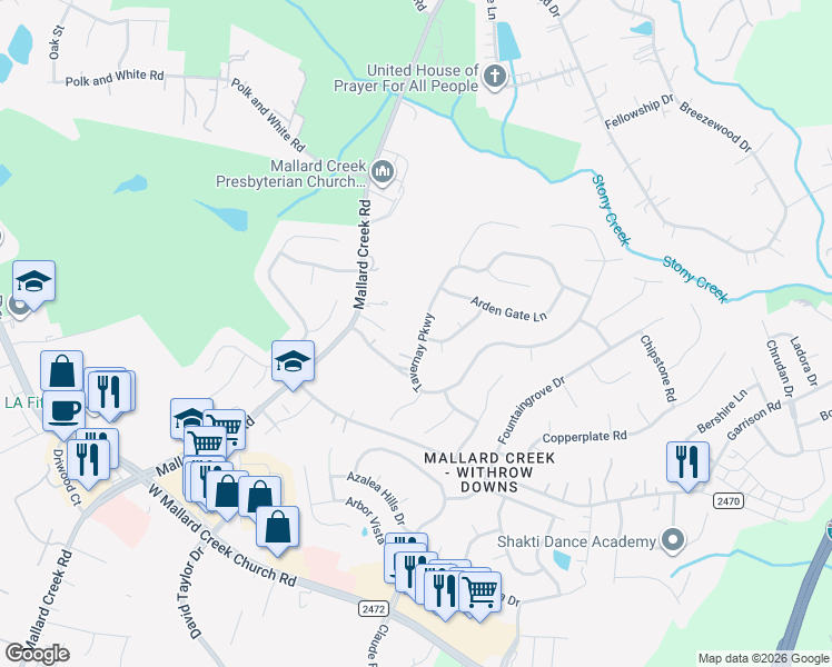 map of restaurants, bars, coffee shops, grocery stores, and more near 11201 Tavernay Parkway in Charlotte