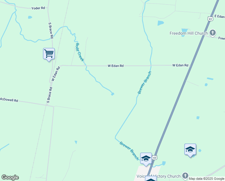 map of restaurants, bars, coffee shops, grocery stores, and more near 61 West Edan Road in Ethridge