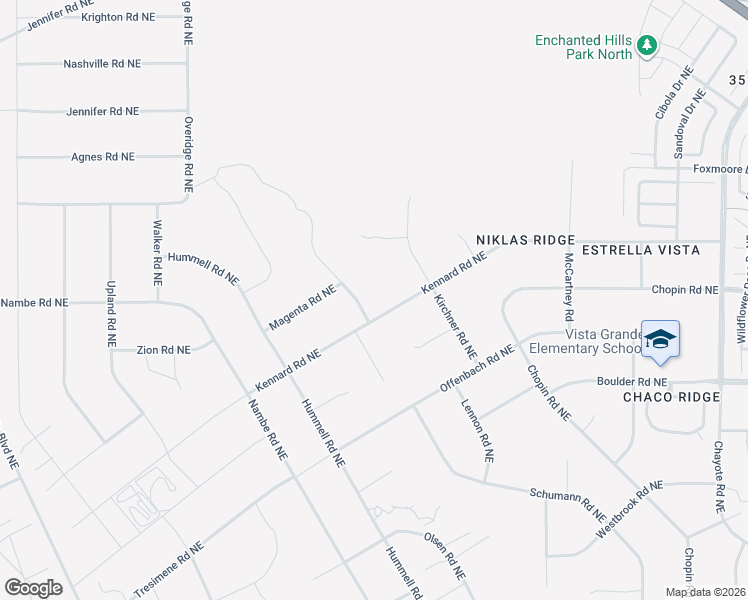 map of restaurants, bars, coffee shops, grocery stores, and more near Bachmann Court Northeast in Rio Rancho
