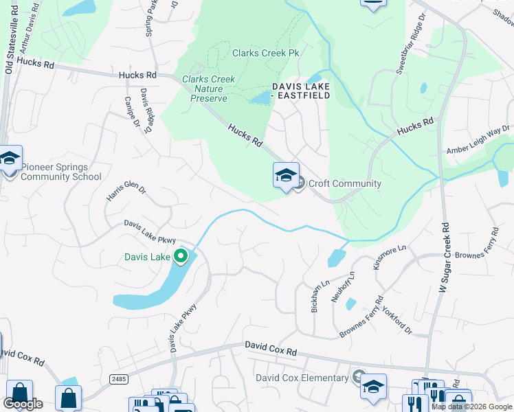 map of restaurants, bars, coffee shops, grocery stores, and more near 8843 Twisted Pine Drive in Charlotte