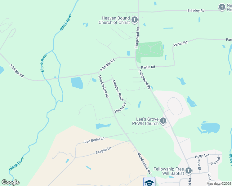 map of restaurants, bars, coffee shops, grocery stores, and more near 157 Meadow Ridge in Dunn