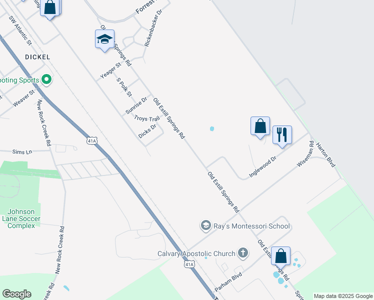 map of restaurants, bars, coffee shops, grocery stores, and more near 1408 Old Estill Springs Road in Tullahoma